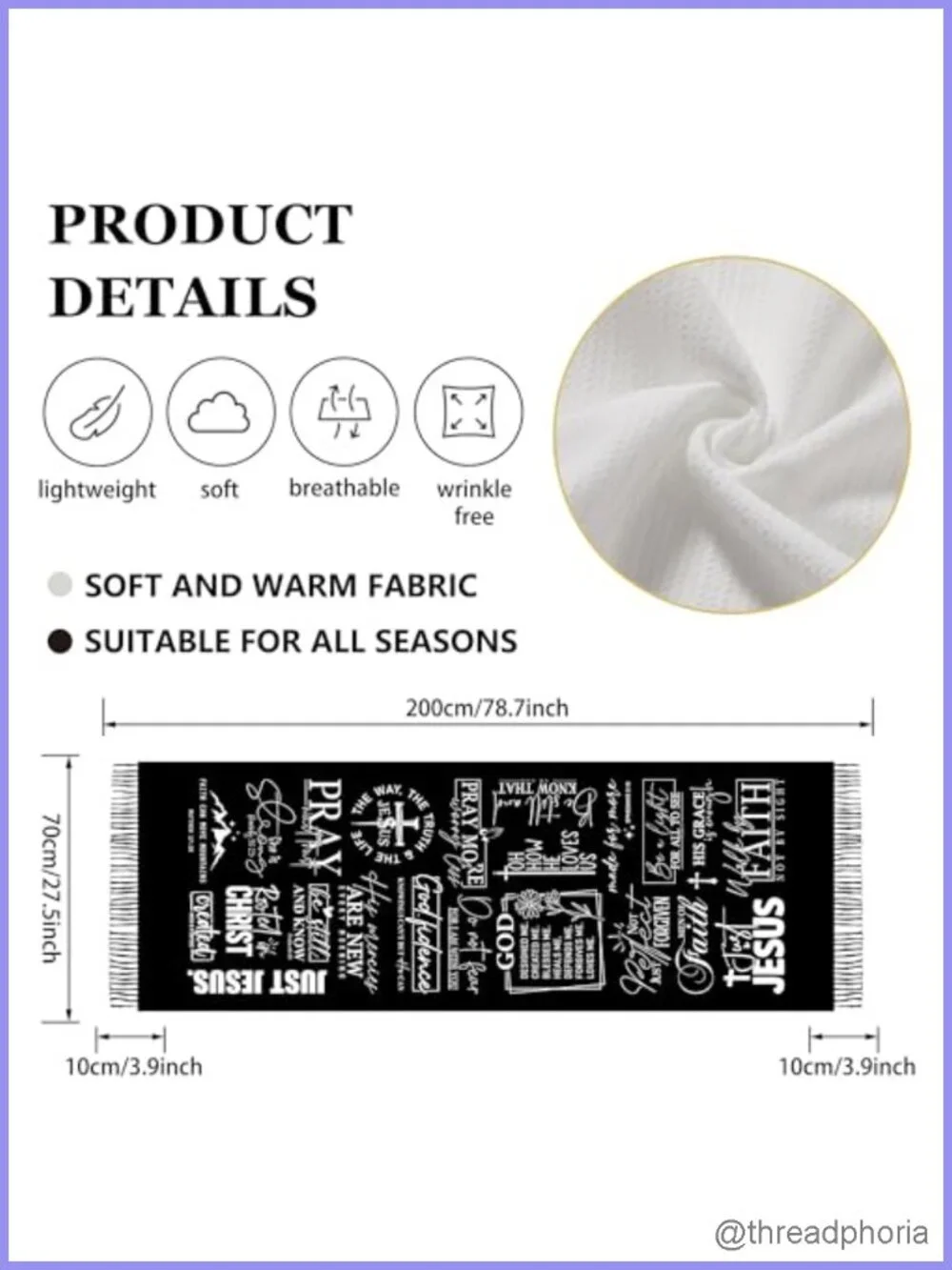 Prayer Shawl Pashmina Wrap for Women Lightweight Christian Gift